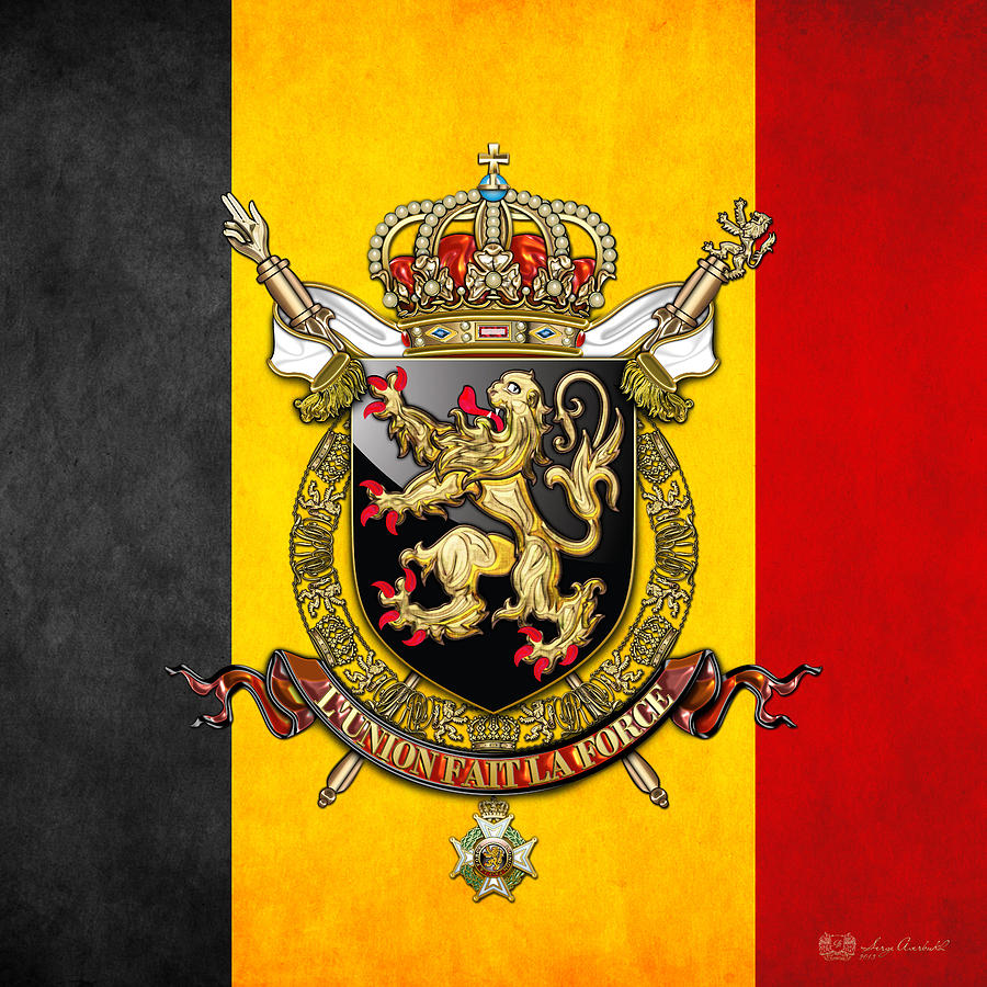 Belgium Coat of Arms and Flag  Digital Art by Serge Averbukh