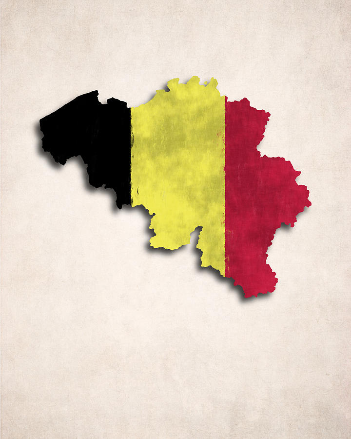 Belgian Digital Art - Belgium Map Art with Flag Design by World Art Prints And Designs