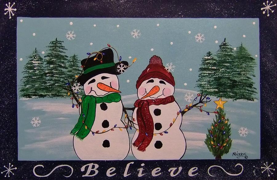 Christmas Painting - Believe by Cindy Micklos