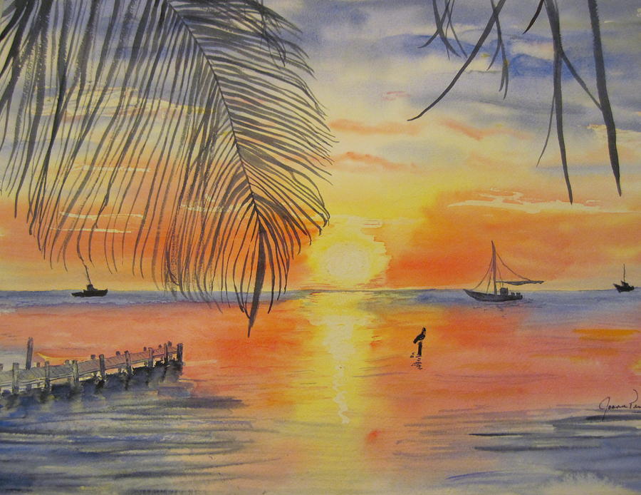 Sunset Painting - Belize at Sunset by Joann Perry