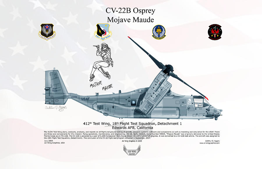Bell Boeing CV-22B Osprey Mojave Maude FLAG BACKGROUND Digital Art by Arthur Eggers