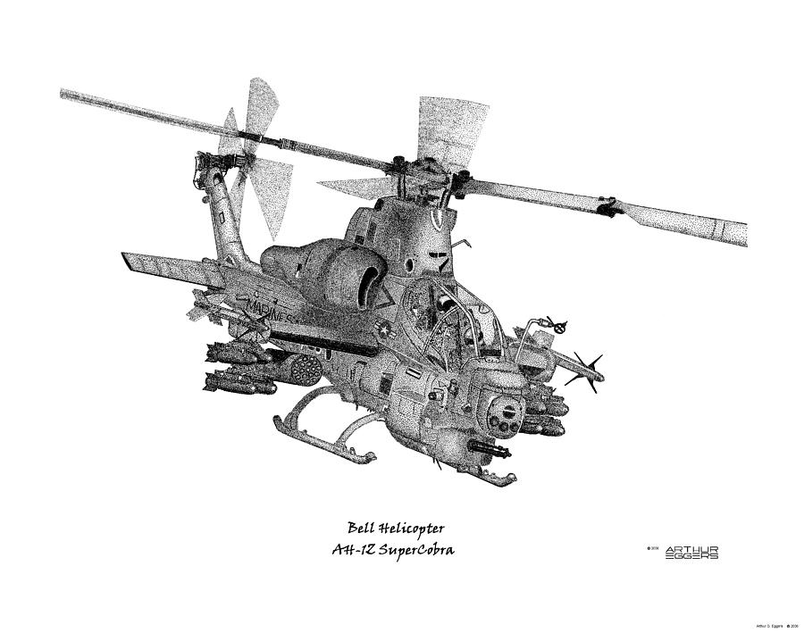 Helicopter Drawing - Bell Helicopter AH-1Z SuperCobra by Arthur Eggers