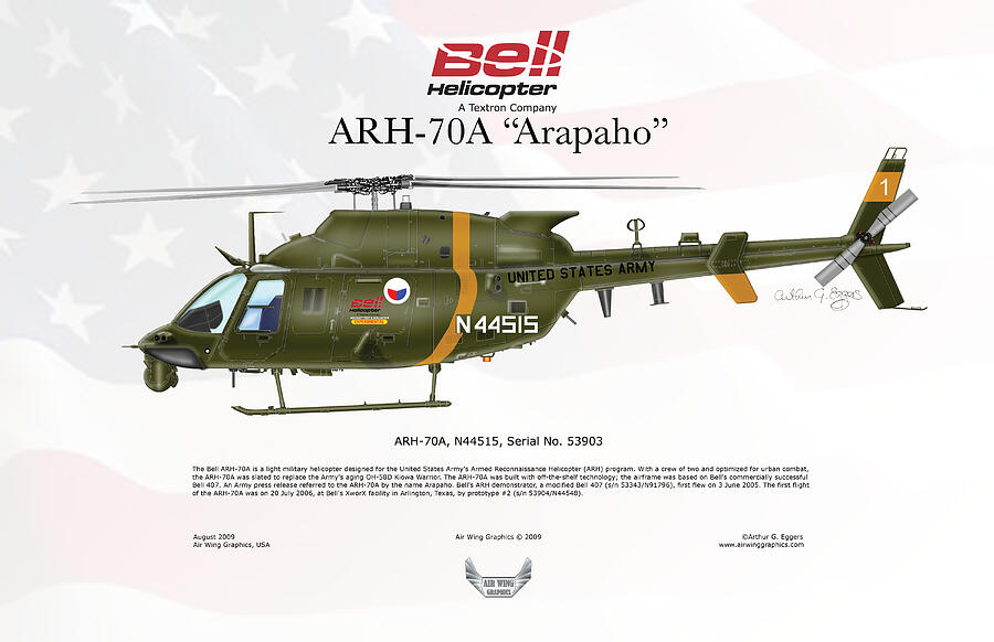 Bell Helicopter ARH-70A Arapaho FLAG BACKGROUND Digital Art by Arthur Eggers