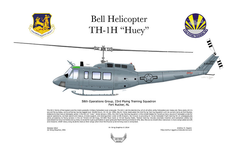 Helicopter Digital Art - Bell Helicopter TH-1H Huey by Arthur Eggers