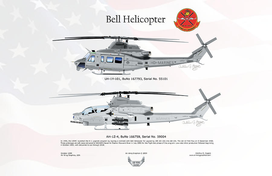Bell Helicopter UH-1Y AH-1Z Upgrade FLAG BACKGROUND Digital Art by Arthur Eggers