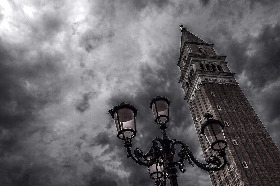 Bell tower and street lamp Photograph by Roberto Pagani