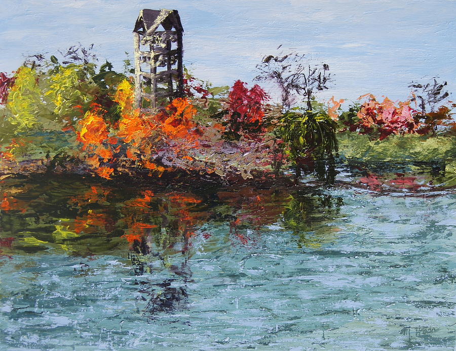 Chicago Botanic Gardens Painting - Bell Tower at the Botanic Gardens in Autumn by Mary Haas Chicago Botanic Gardens Painting - Bell Tower at the Botanic Gardens in Autumn by Mary Haas