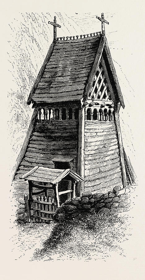 Vintage Drawing - Bell-tower, Borgund Church. Borgund Is A Village And Former by Jordanian School