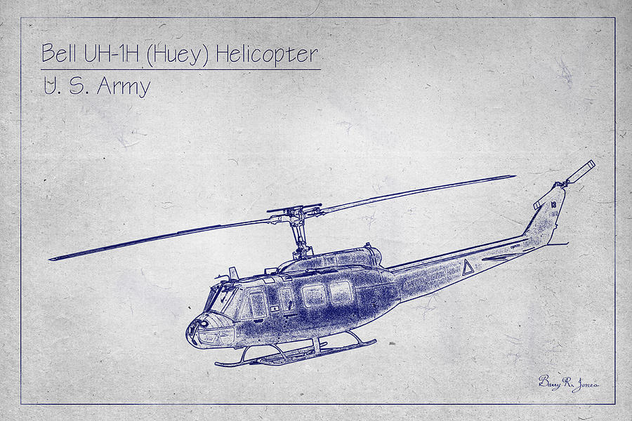 Vintage Photograph - Bell UH-1H Huey Helicopter  by Barry Jones