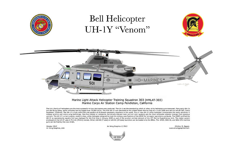 Helicopter Digital Art - Bell UH-1Y Venom by Arthur Eggers