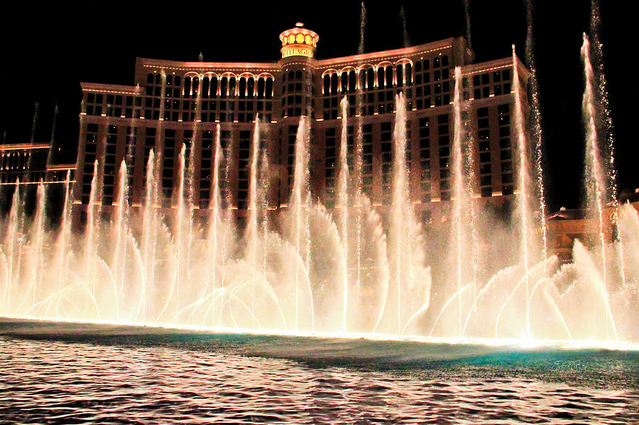 Bellagio and the singing fountain at night  Photograph by Eti Reid