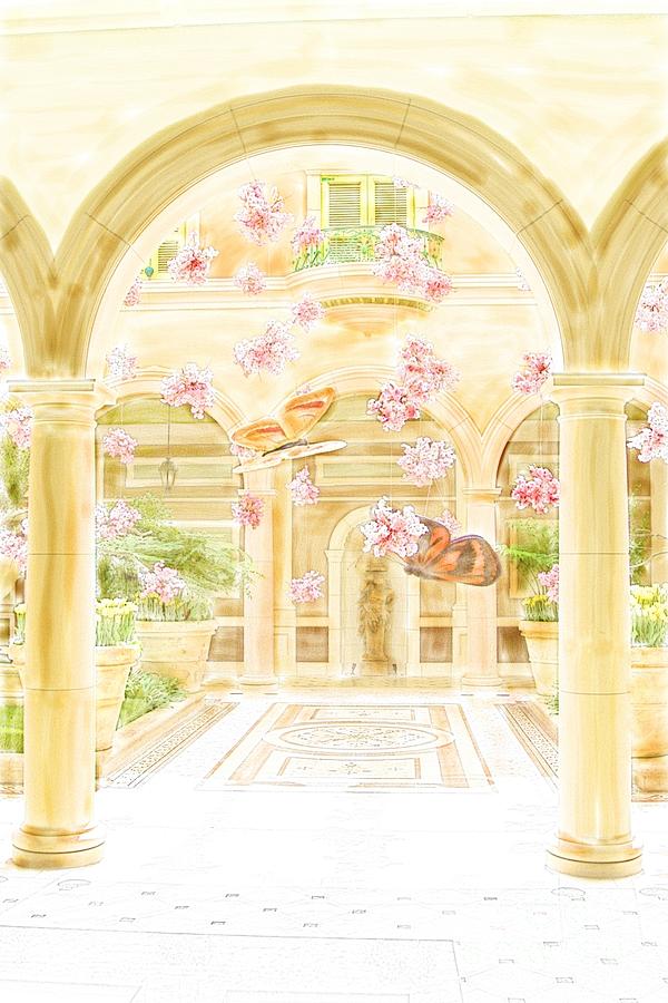Bellagio Courtyard with Butterflies Digital Art by Tim Hightower
