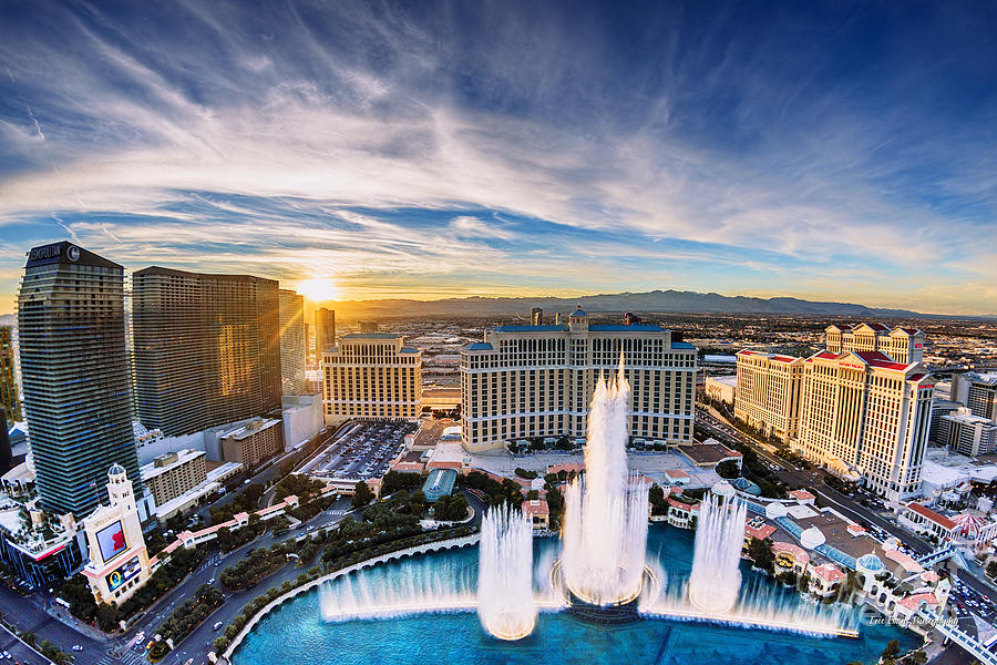 Las Vegas Photograph - Bellagio Fountains at Sunset by Aloha Art