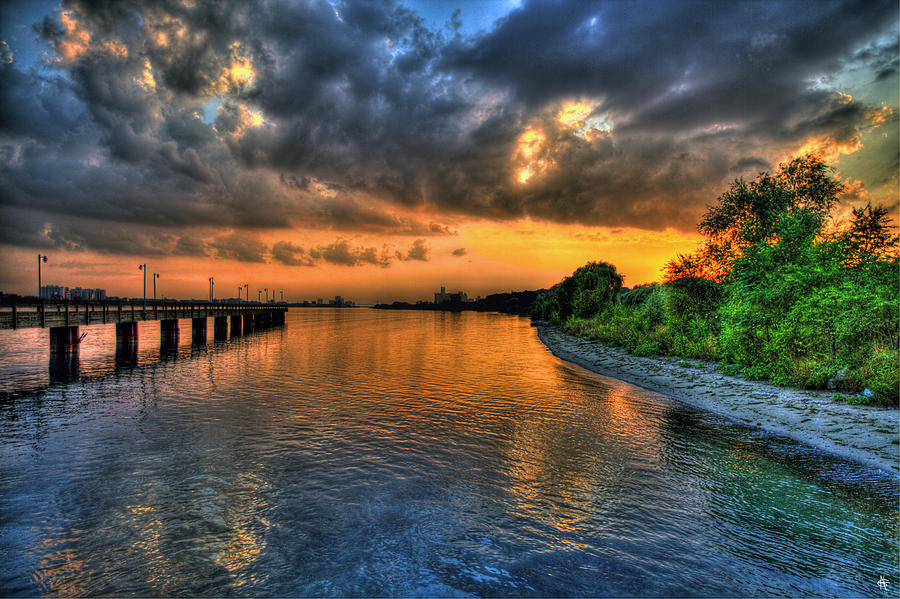Sunset Photograph - Belle Isle Pier Sunset Detroit MI by A And N Art