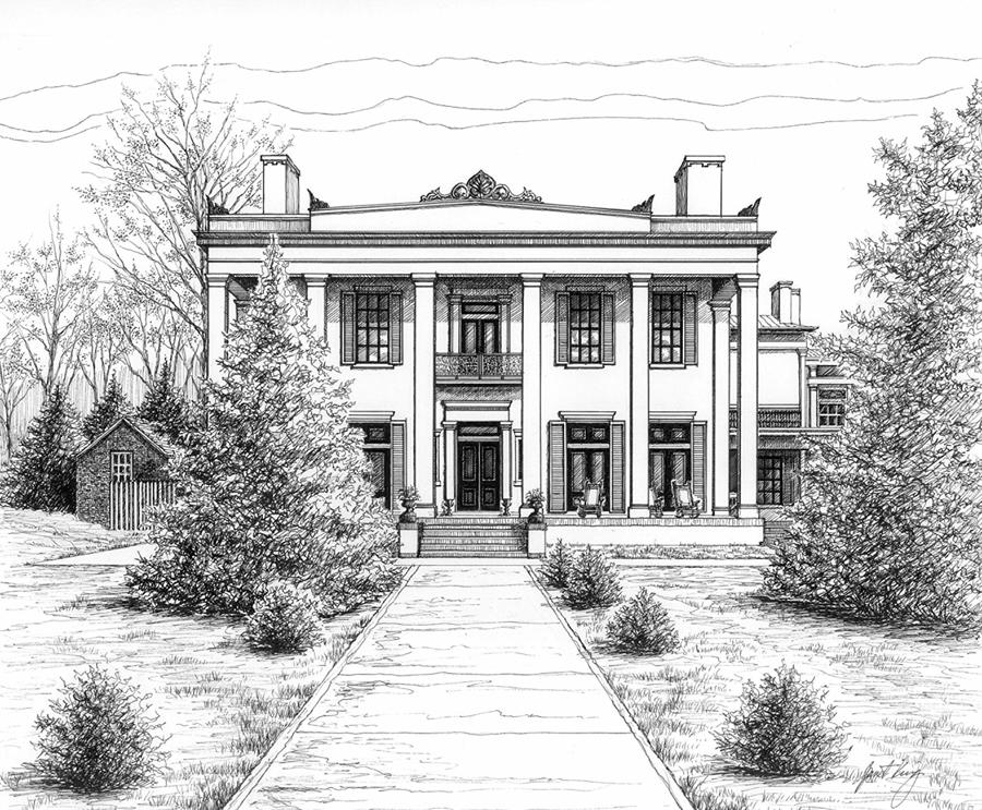 Nashville Drawing - Belle Meade Plantation by Janet King