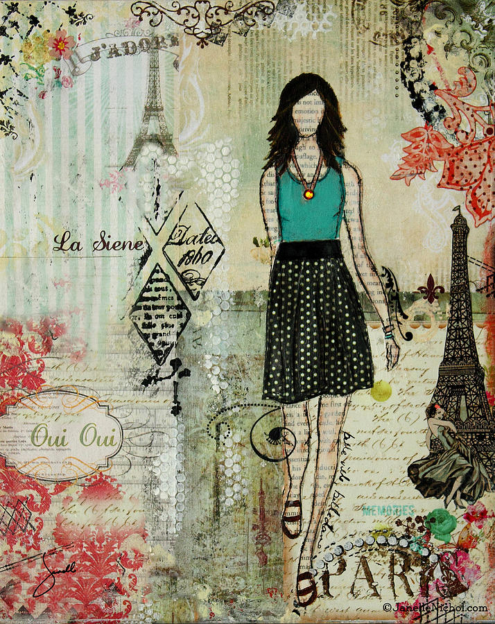 Paris Mixed Media - Belle Ville Belle Dame French inspired mixed media abstract artwork by Janelle Nichol