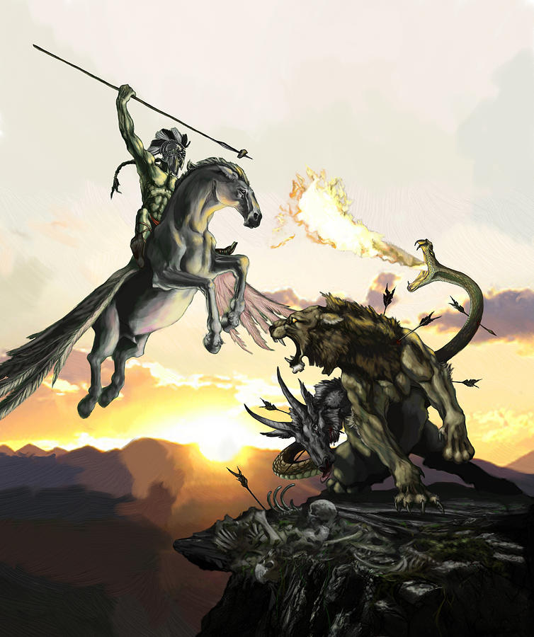 Pegasus Painting - Bellephron Slays Chimera by Matt Kedzierski