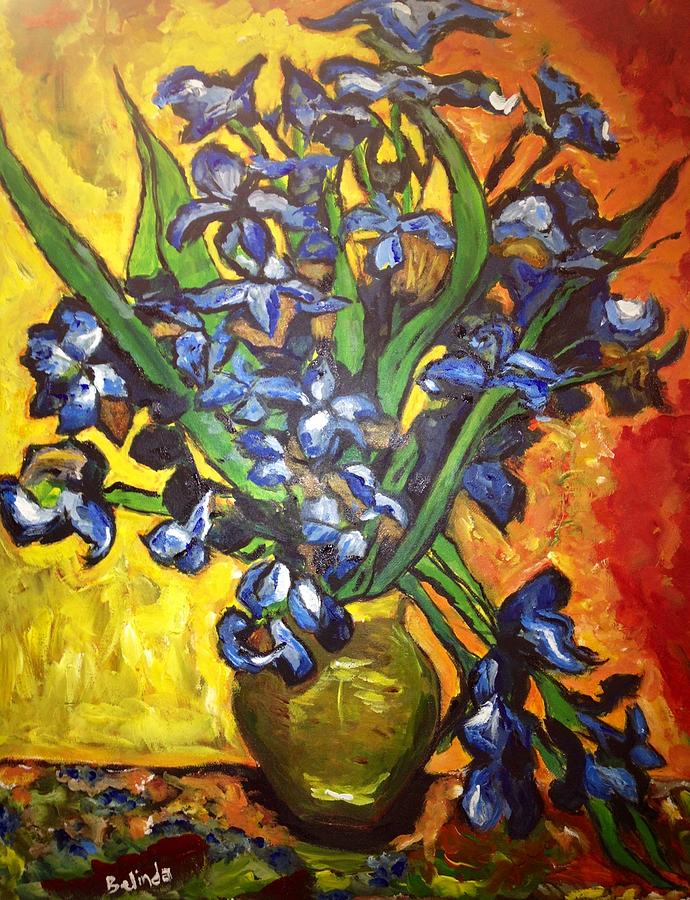 Belles Fiery Irises Painting by Belinda Low