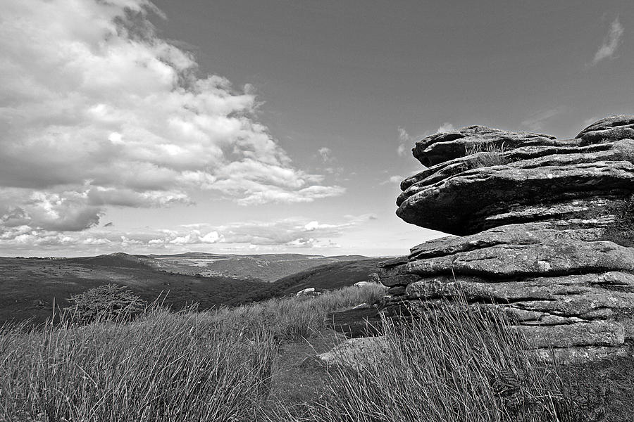Landscape Photograph - Bellever Tor Dartmoor in Black and White by Gill Billington