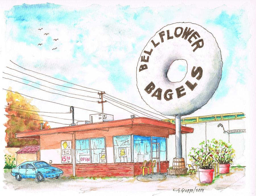 Bellflower Bagels in Bellflower, California Painting by Carlos G Groppa