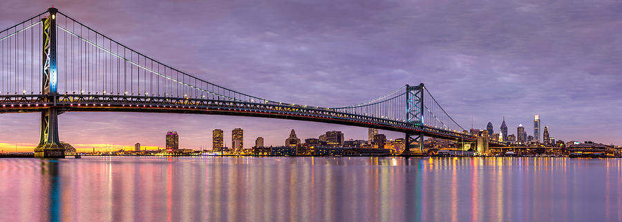 Architecture Photograph - Ben Franklin bridge and Philadelphia skyline by Mihai Andritoiu