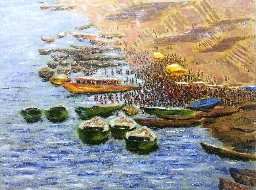 Benaras Ghats 2 Painting by Uma Krishnamoorthy