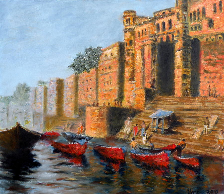 Benaras Ghats Painting by Uma Krishnamoorthy