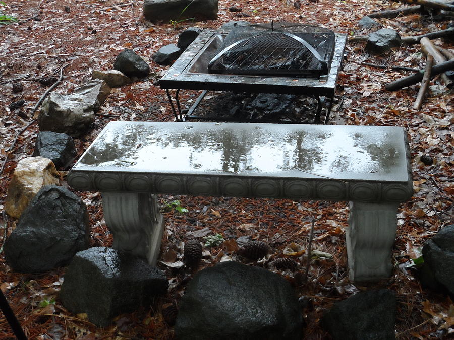 Firepit Photograph - Bench and Firepit in Rain by James Potts