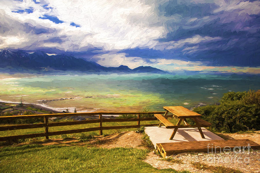 Bench at Kaikora with approaching storm Photograph by Sheila Smart Fine Art Photography