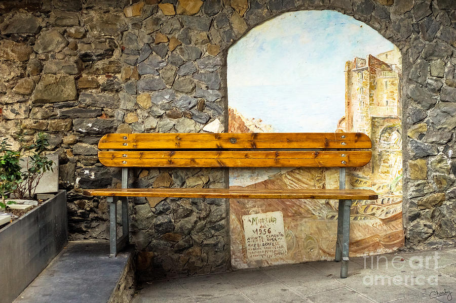 Holiday Photograph - Bench in Riomaggiore by Prints of Italy
