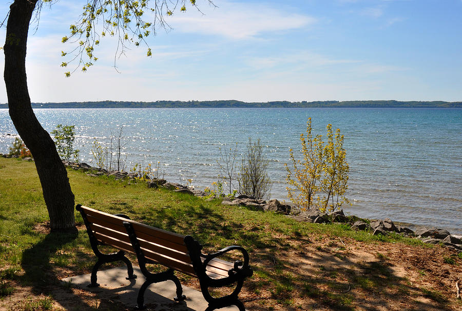 Bench on Grand Traverse Bay Photograph by Diane Lent