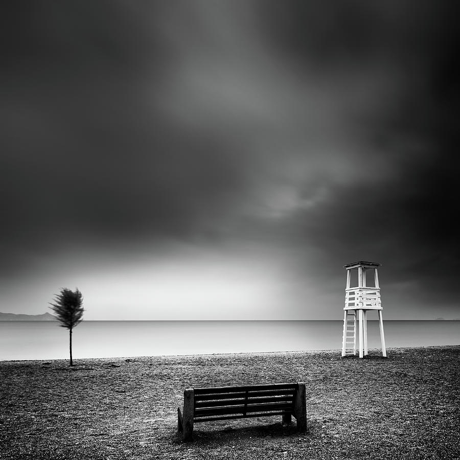 Seascape Photograph - Bench On The Beach by George Digalakis