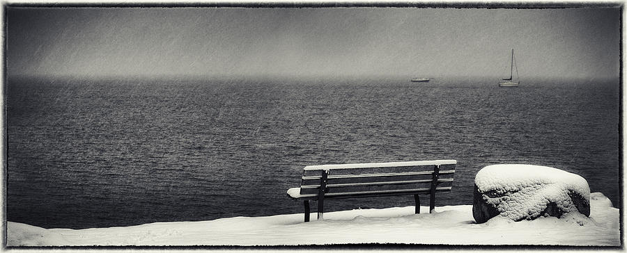 Bench on the winter shore Photograph by Peter V Quenter