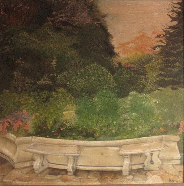 Landscape Painting - Benches by Mita Garcia