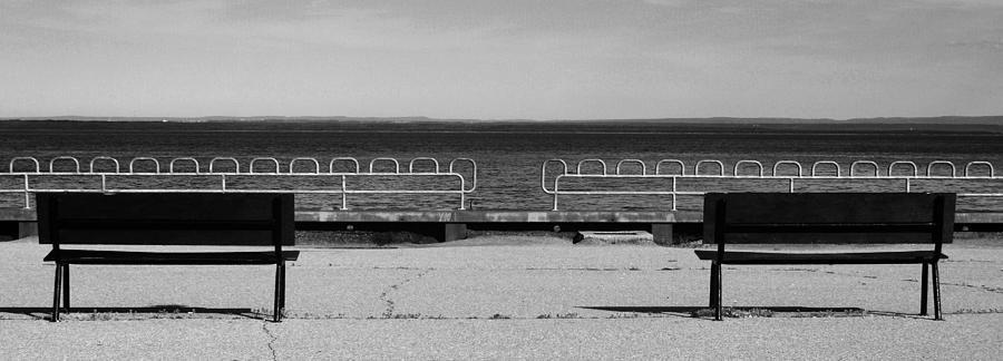 Benches on decrepit pier Photograph by Arkady Kunysz