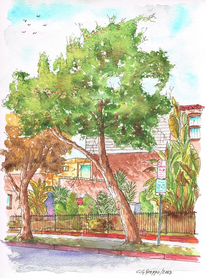 Bended tree in Horn Drive - Hollywood Hills - Los Angeles - California Painting by Carlos G Groppa