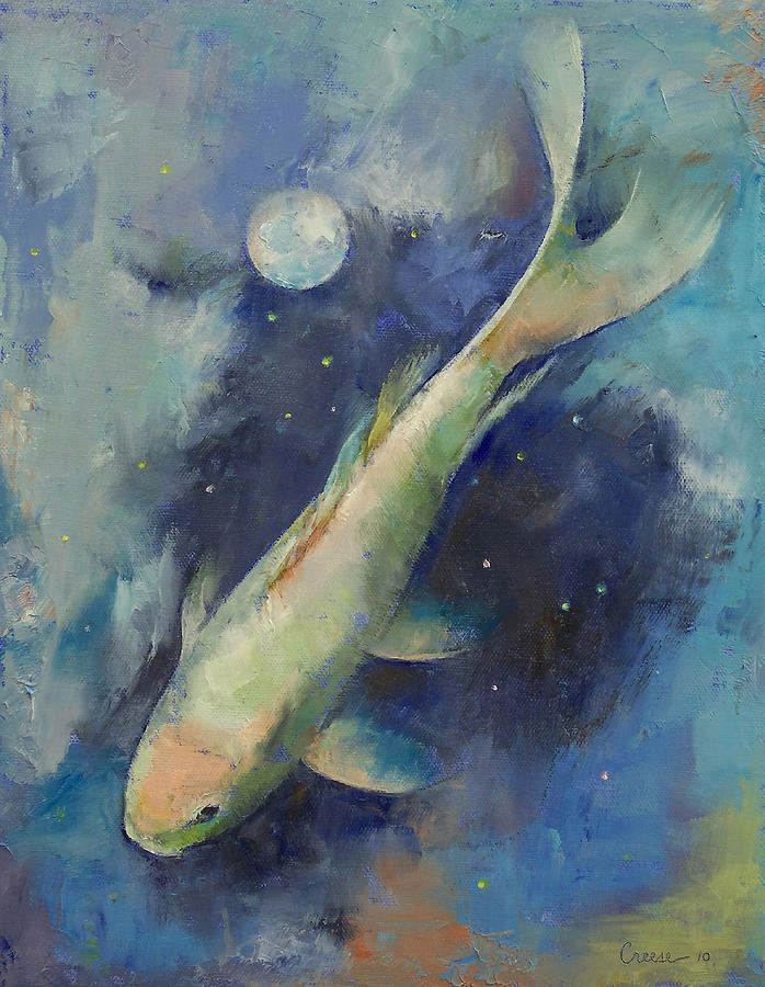 Koi Painting - Beneath the Moon and Stars by Michael Creese