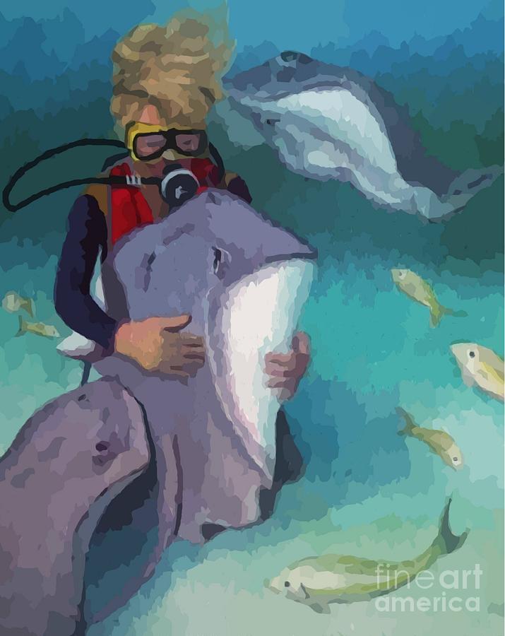 Stingray Painting - Benevolent Creatures at Stingray City by John Malone Stingray Painting - Benevolent Creatures at Stingray City by John Malone