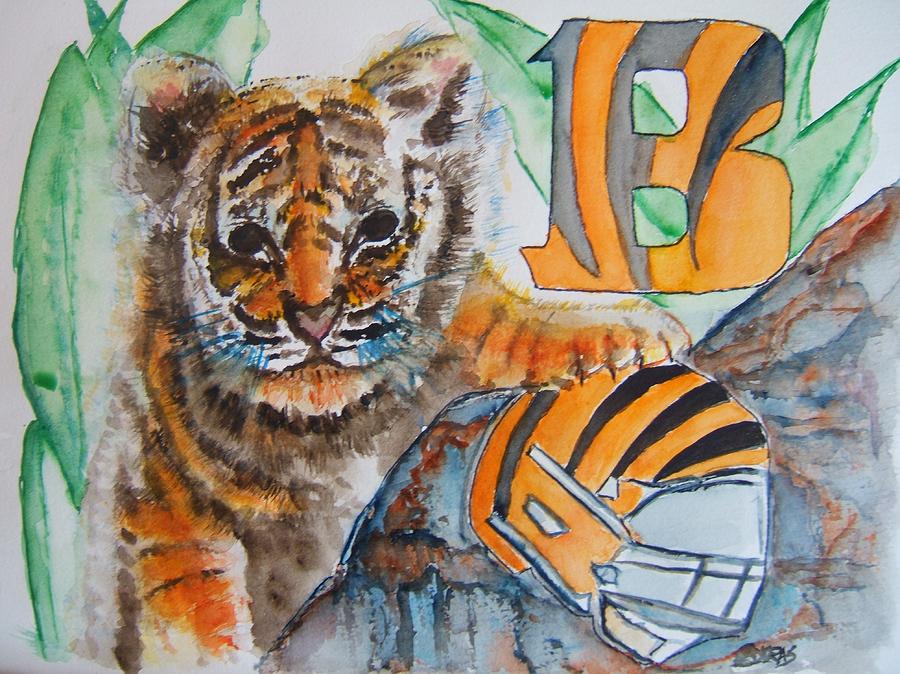 Bengals Football Painting by Elaine Duras