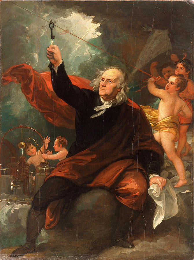 Benjamin Franklin Drawing Electricity from the Sky Painting by Benjamin West