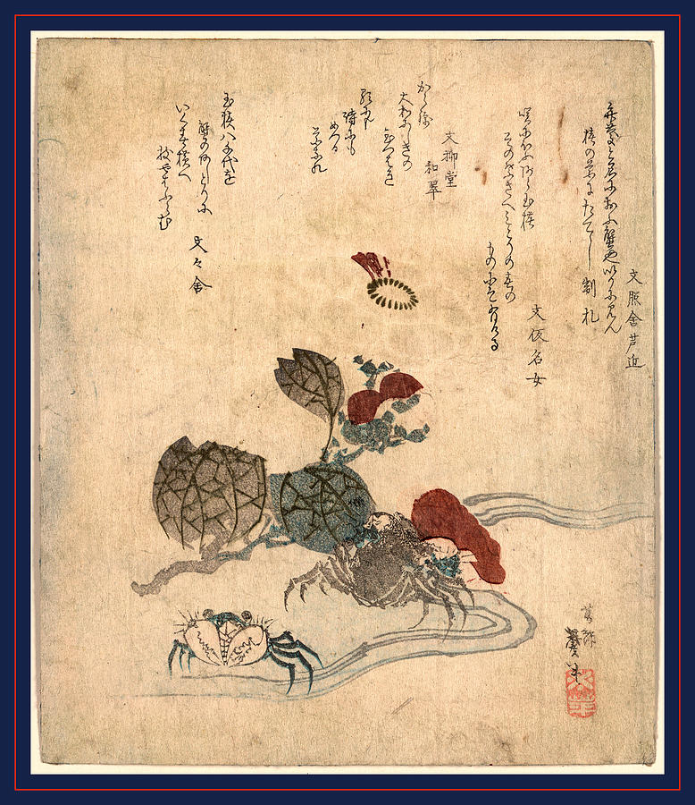1825 Drawing - Benkeigani To Tsubaki by Taito, Katsushika Ii (hokusen) (fl.1820-50), Japanese