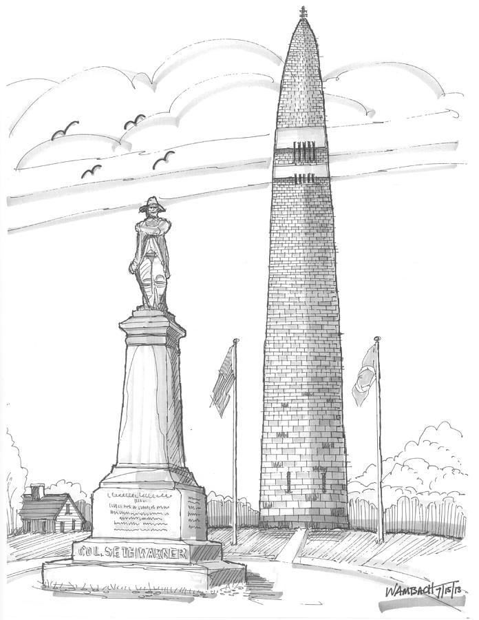 Bennington Battle Monuments Drawing by Richard Wambach