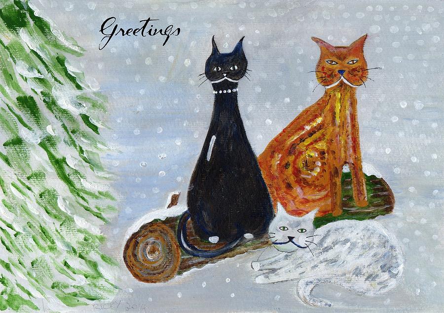 Christmas Painting - Bens Cats in the Snow by Veronica Rickard