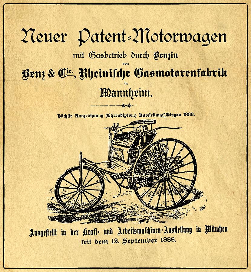 Vintage Photograph - Benz Motorwagen Support Patent Drawing From 1888 1 by Samir Hanusa