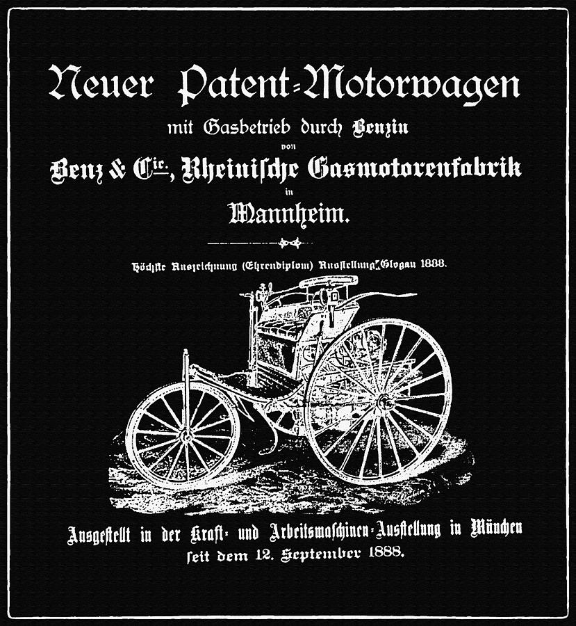 Vintage Photograph - Benz Motorwagen Support Patent Drawing From 1888 2 by Samir Hanusa
