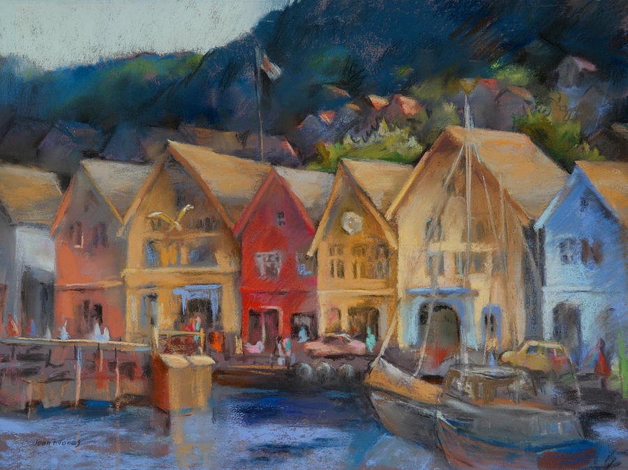 Bergen Bryggen in the Early Morning Painting by Joan Jones