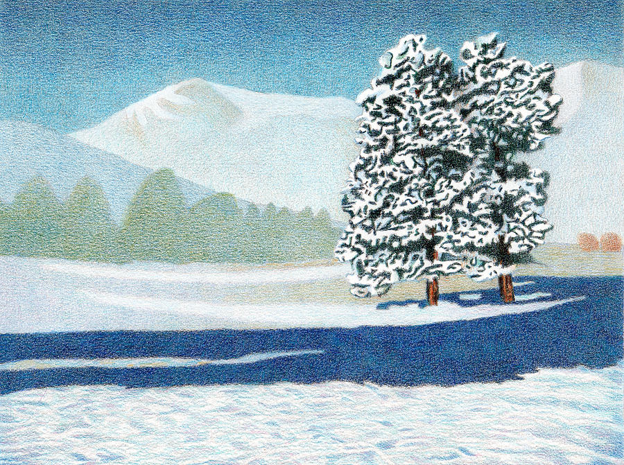 Bergen Peak Winter Drawing by Dan Miller