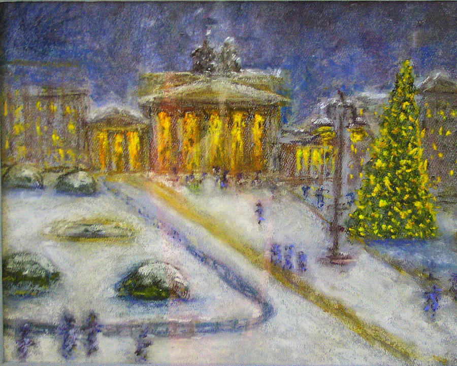 Berlin Brandenburg Gate in Winter Night Pastel by Barbara Anna Knauf