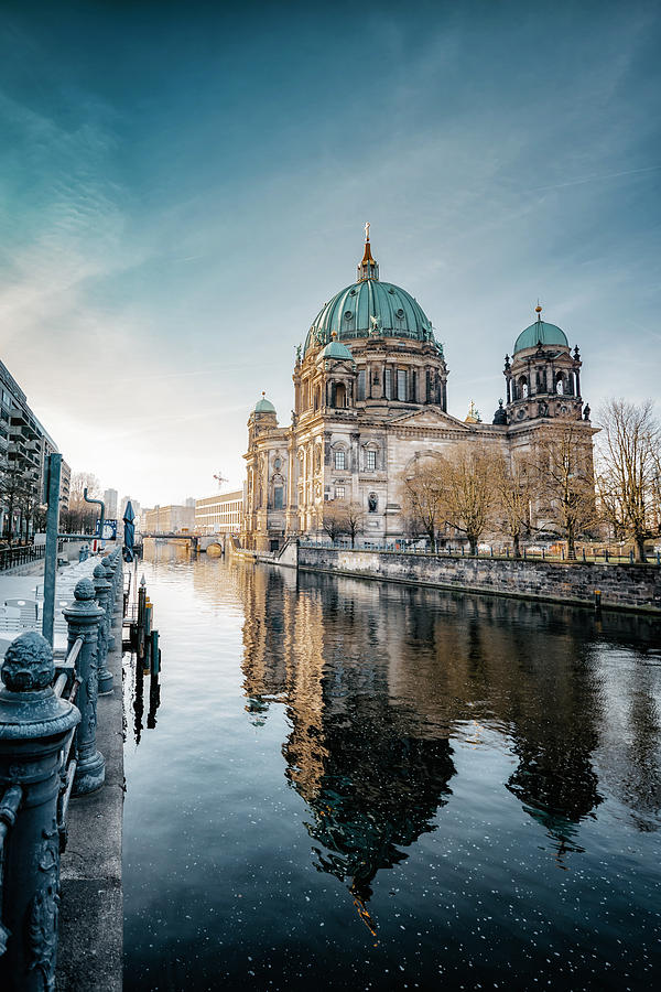 Berlin Cathedral with reflection in river at morning hour Photograph by Golero