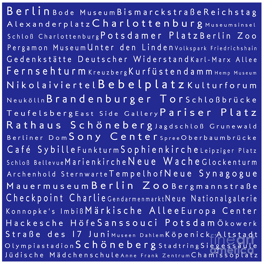 Berlin in Words Blue Digital Art by Sabine Jacobs